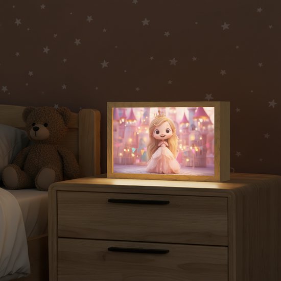 Nachtlampje 30x20 cm - Kinder lamp - Prinses - Roze - Kasteel - Tafellamp kinderkamer - Slaapkamer lamp - Bedlamp kinderen - Kinderlampje stopcontact - Wandlamp babykamer - Nachtlampjes van Merkloos — afbeelding 2