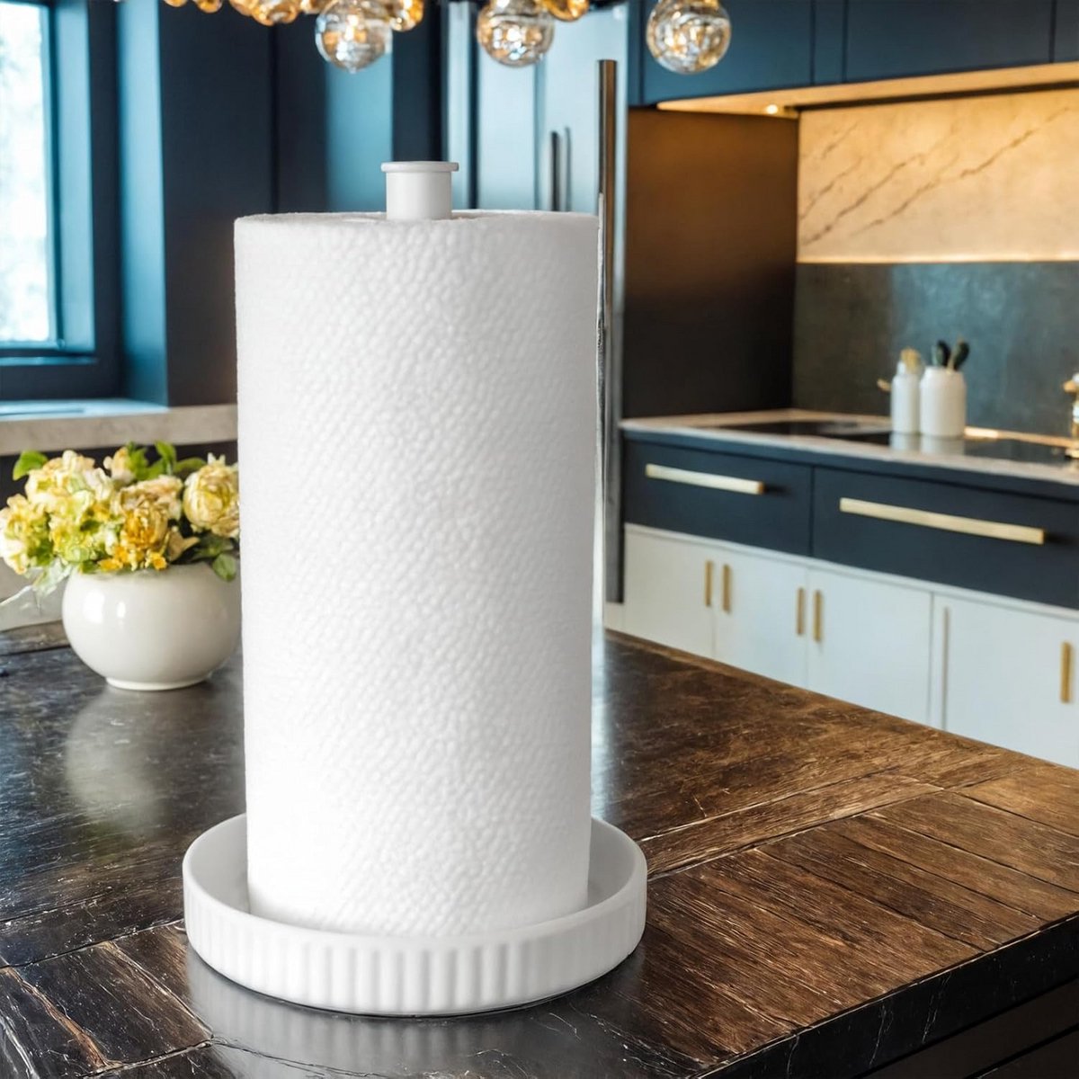 Stabiele Staande Keukenrolhouder met Keramische Basis - Chic Wit