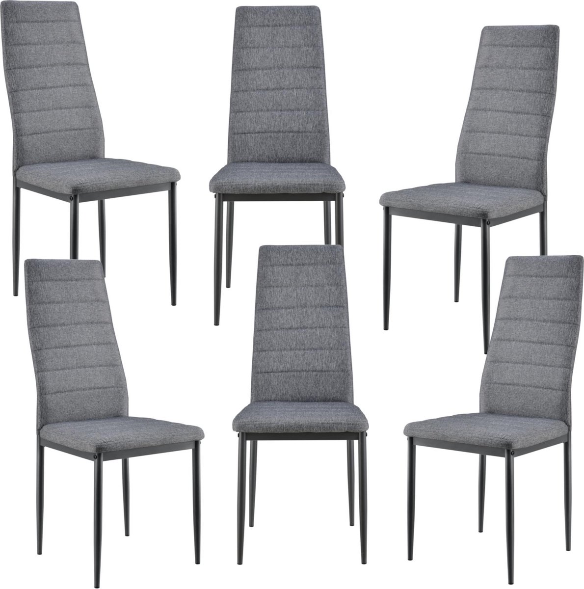 en.casa Eetkamerstoel Italië 96x43x52 cm grijs stof metaal set van 6