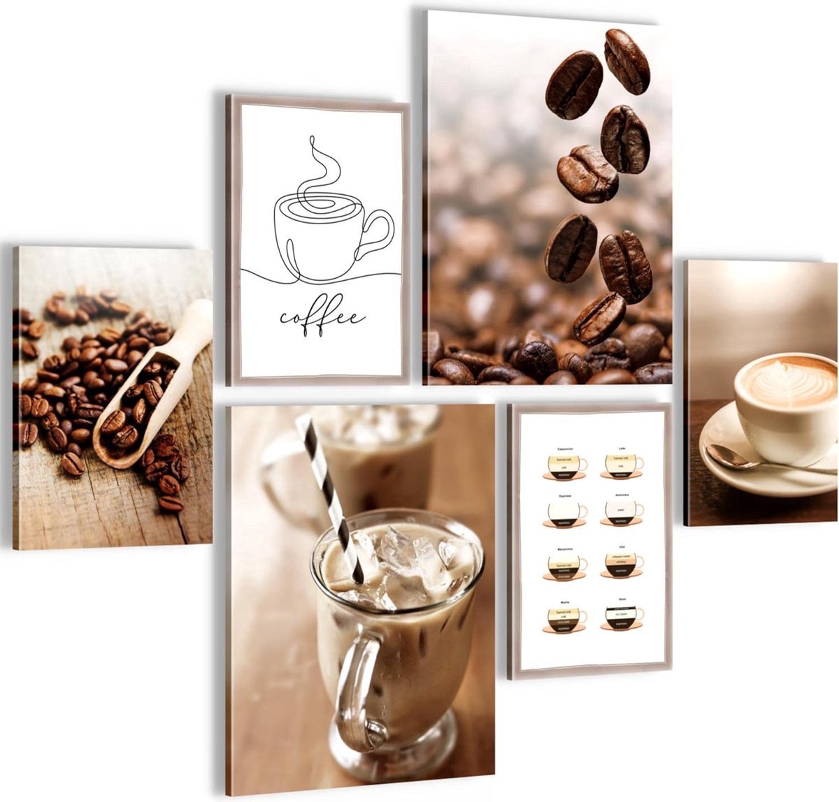 Stunq® Fotoset, ophangklaar, geen extra lijst nodig, koffiekeuken, moderne koffiekoffie, eetkamer, keukenfoto's,