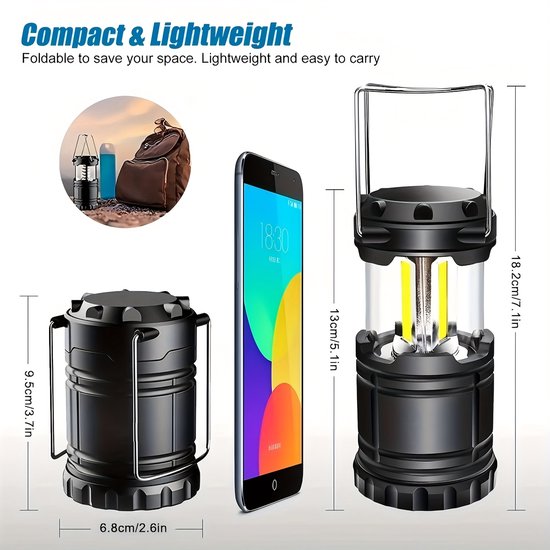 Noodlamp - 4-Pack Superheldere LED Campinglantaarns – Opvouwbare Draagbare Noodlampen – 360° Tentverlichting – Batterijgevoed – Ideaal voor Kamperen, Stroomuitval & Noodsets — afbeelding 2