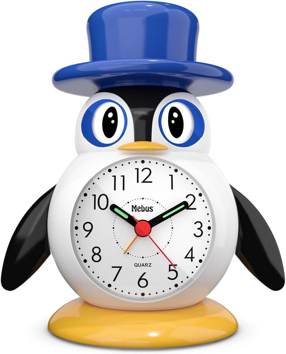 Leuke Kinderwekker Pinguïn met Licht, Snooze en Bewegende Ogen - Analoge Tijd Leren