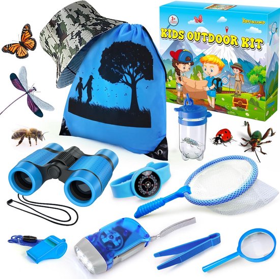 Explorer-kostuum voor kinderen met safari vest en hoed - Kids Explorer-kit en insectenjachtkits voor kinderen met verrekijker, insectenvanger, vergrootglas buitenspeelgoed voor jongens en meisjes van