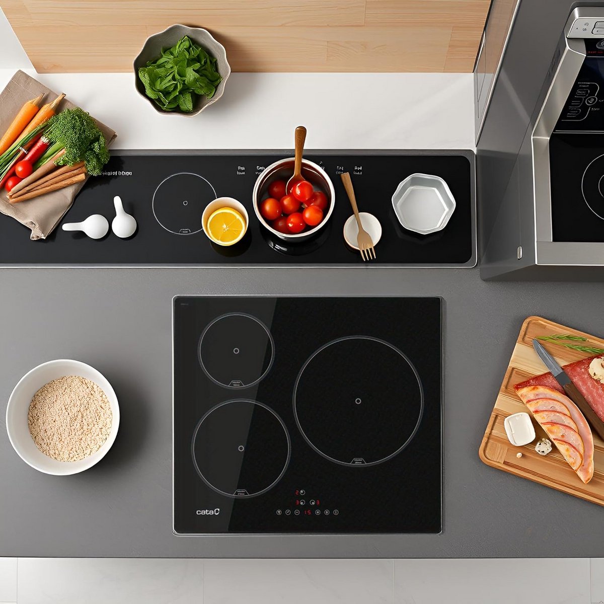Inbouwkookplaat Inductie 60 cm Zwart met 3 Zones, Touch Bediening en Timer