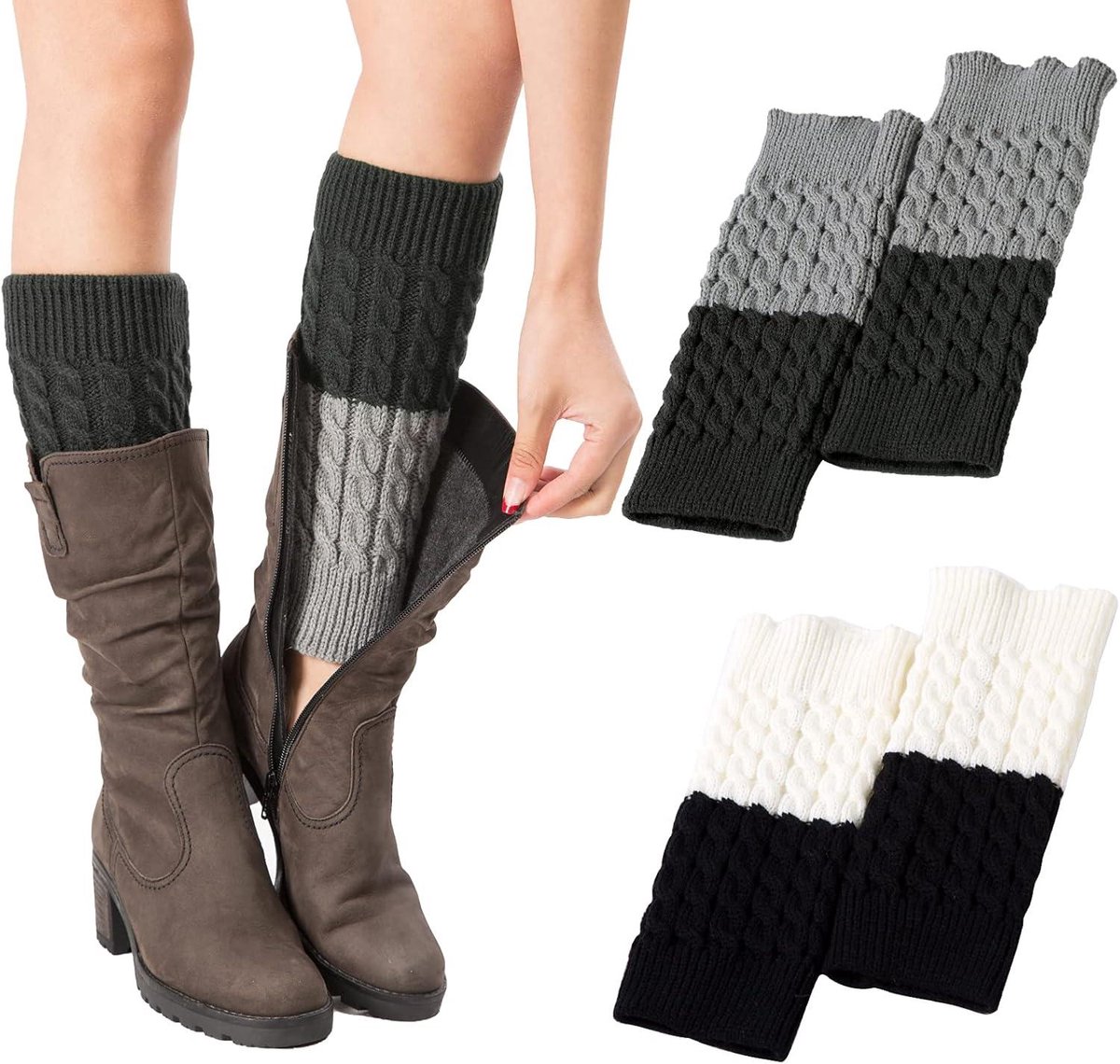 Cosensi Winterbeenwarmers voor dames Gebreid & gehaakt Korte knopen Polswarmers Meisjes Laarzen Laarsafdekking voor extra warmte in de winter & Set van 2 Any