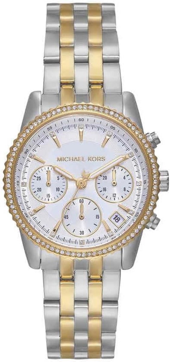 Dameshorloge RVS met Chronograaf en Kristallen Versiering