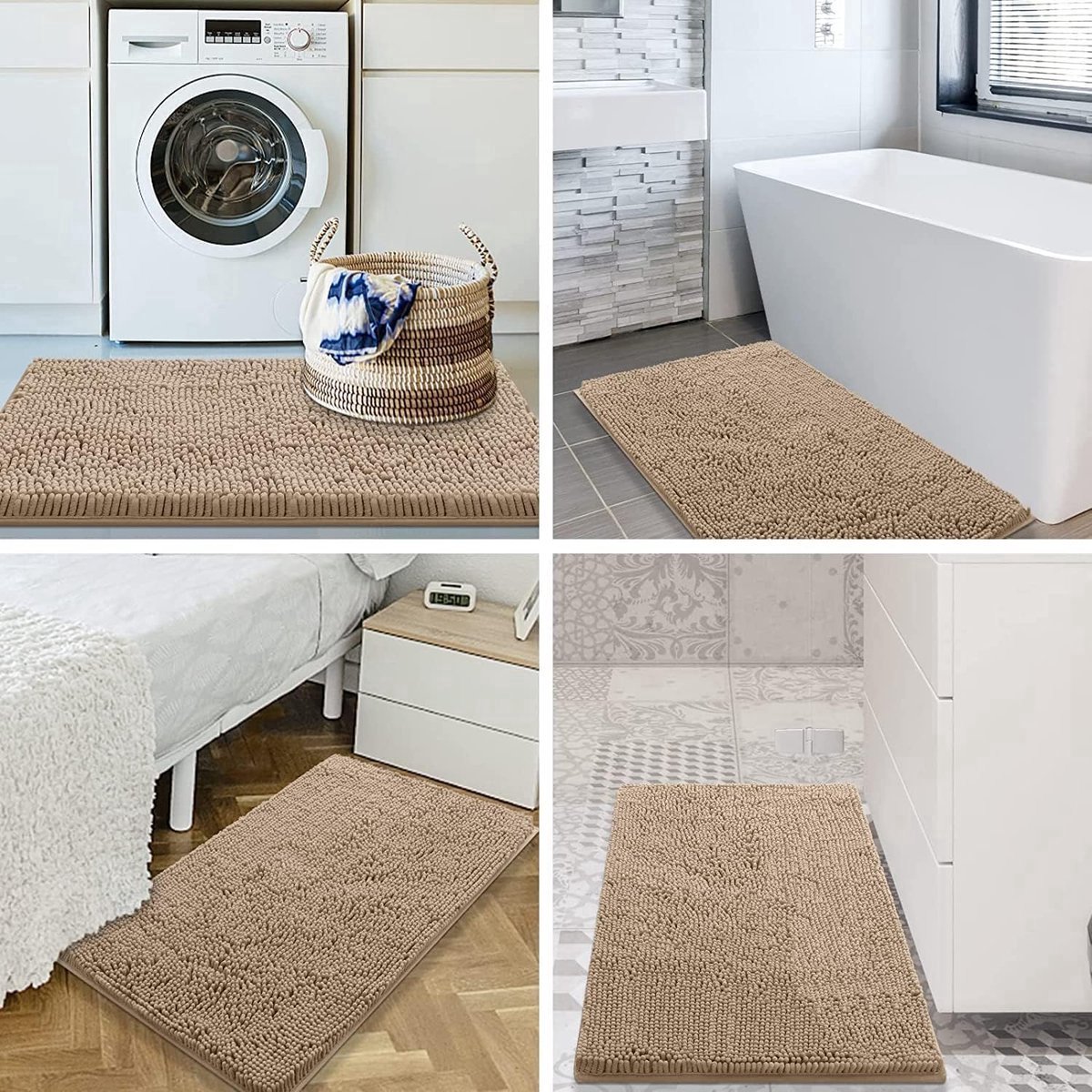 Stunq® antislip badmat, badkamertapijt, microvezel, badmat, absorberend, hoogpolig, 40 x 60 cm, beige
