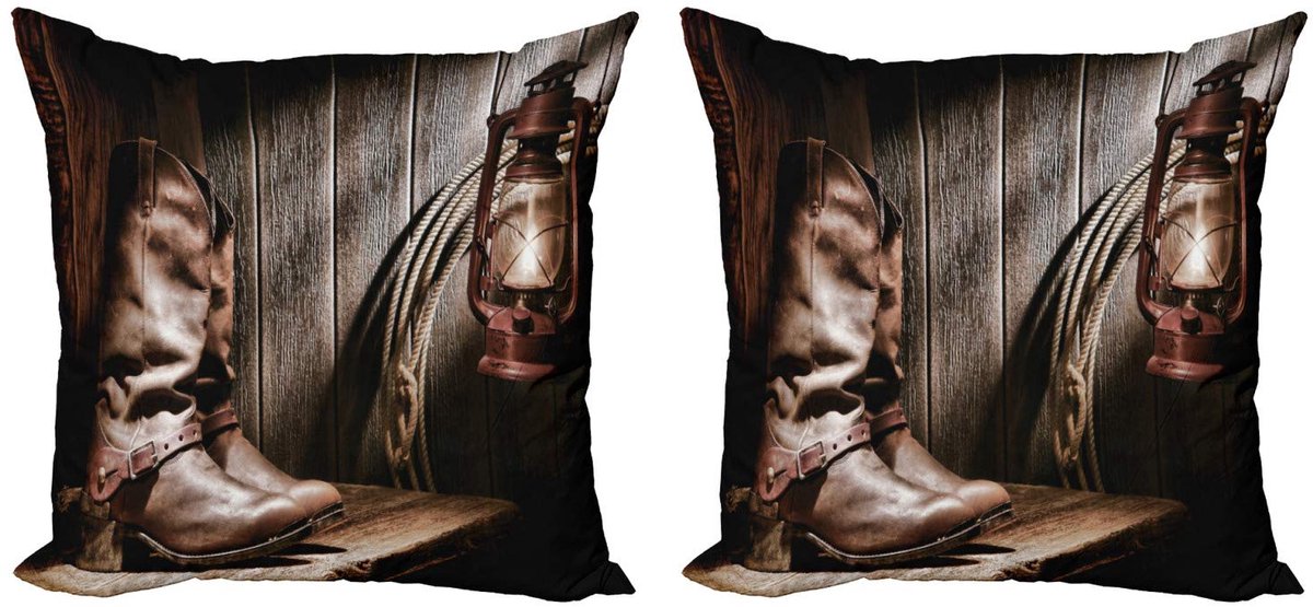 ABAKUHAUS Western kussenhoes-set – 2x40x40 cm – dubbelzijdig bedrukt – microvezel bruin