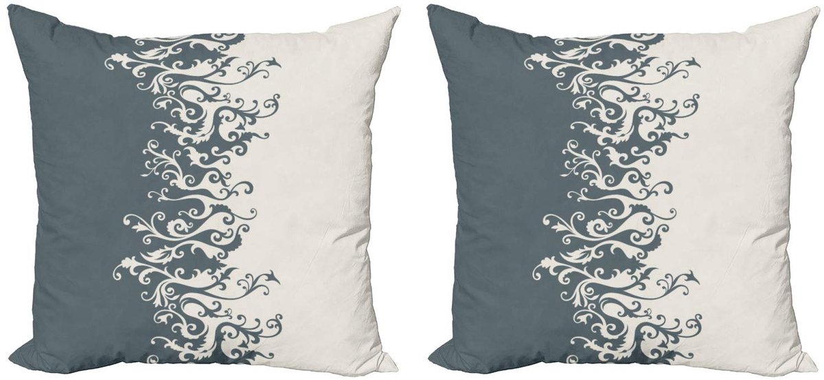 ABAKUHAUS Vintage Bloemen Kussenhoes – 2x40x40 cm – Dubbelzijdig bedrukt, rits, mikrofaser, donkerbeige Charcoal Grey Beige