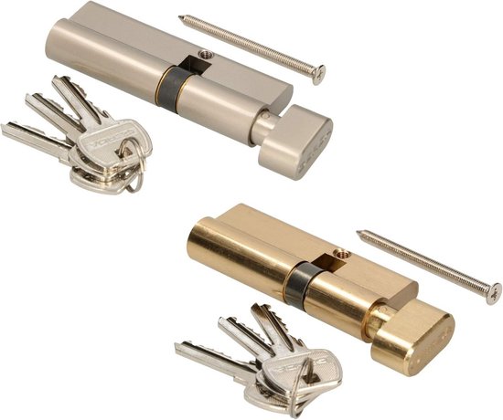 thumbnail: FELGNER Euro Plus Knopcilinder – 30/35 Mm, Messing, Mat Nikkel – Inclusief 3 Sleutels En 2 Schroeven – Voor Buitendeur Of Appartementdeur, Veiligheidsslot