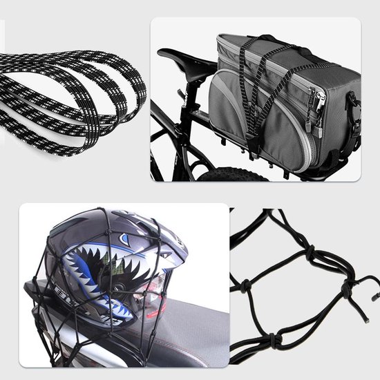 Set van 5 Elastische Spanbanden en Bagagenetten met Haken voor Fiets, Motor en Bagagedrager — afbeelding 5