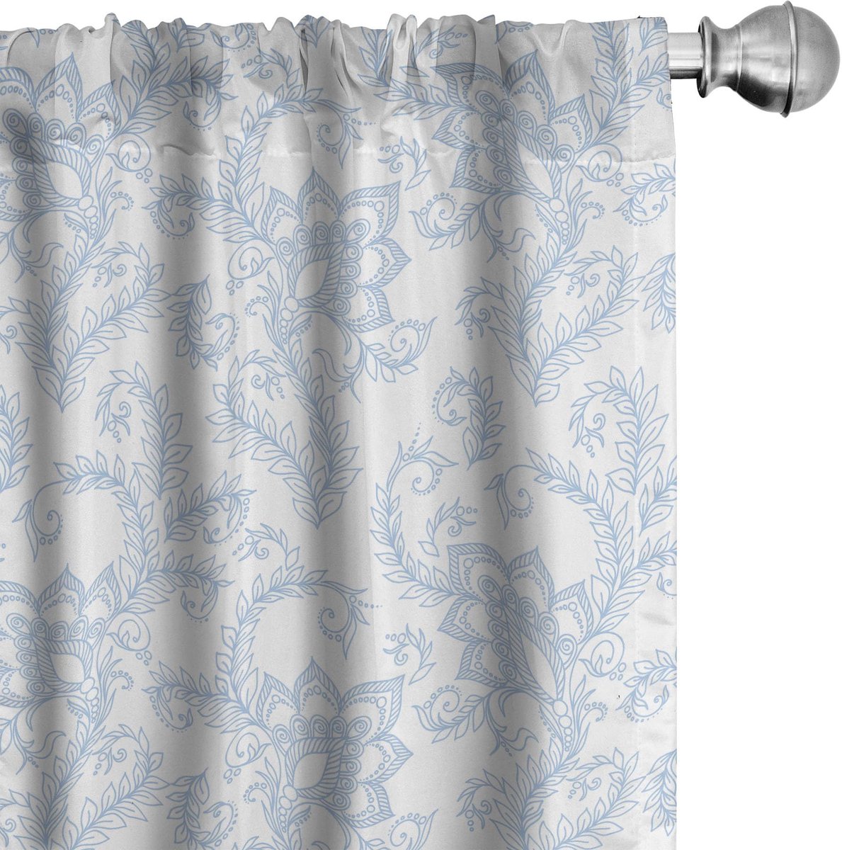 ABAKUHAUS 2x75x225 cm – Microfaser gordijnen Blassblauw/Wit bloemen Blassblauw Wit