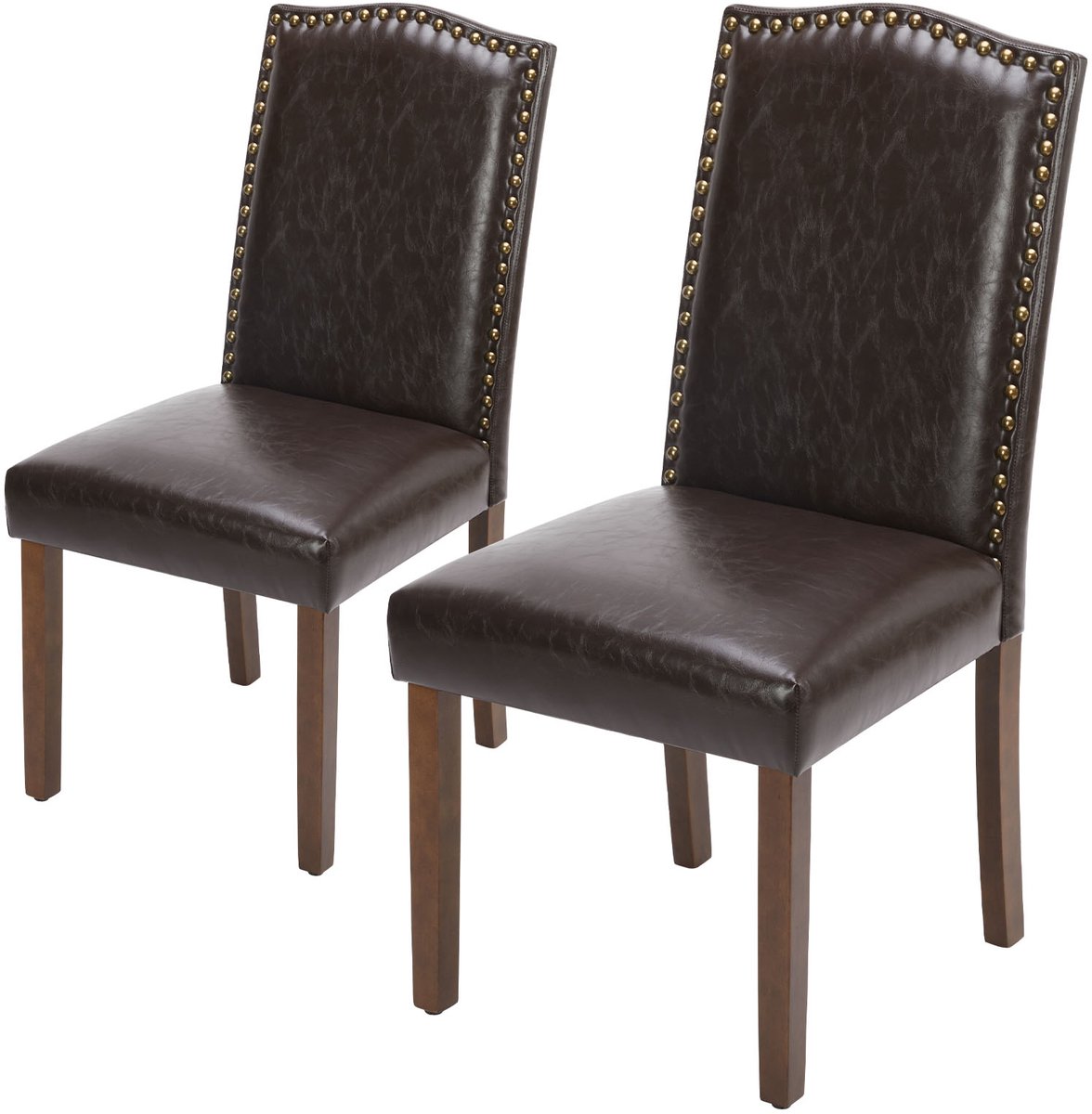 Eetkamerstoelen, set van 2, massief hout, bekleed met PU-leer, moderne stijl, woonkamerstoelen, donkerbruin