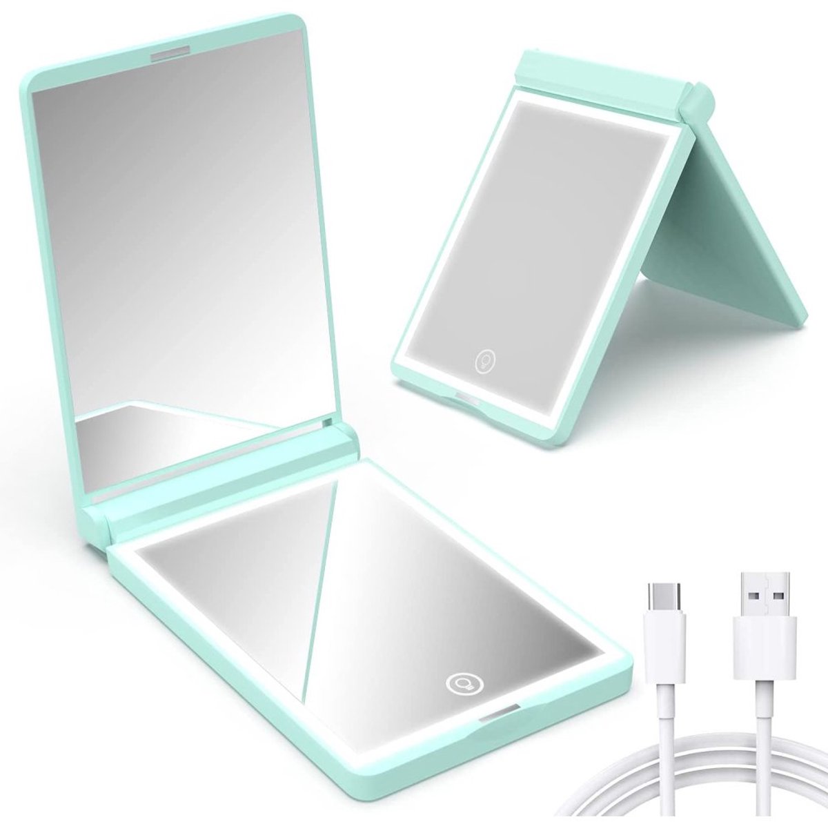 Opvouwbare zakspiegel, LED USB, handspiegel met 1X/2X vergroting