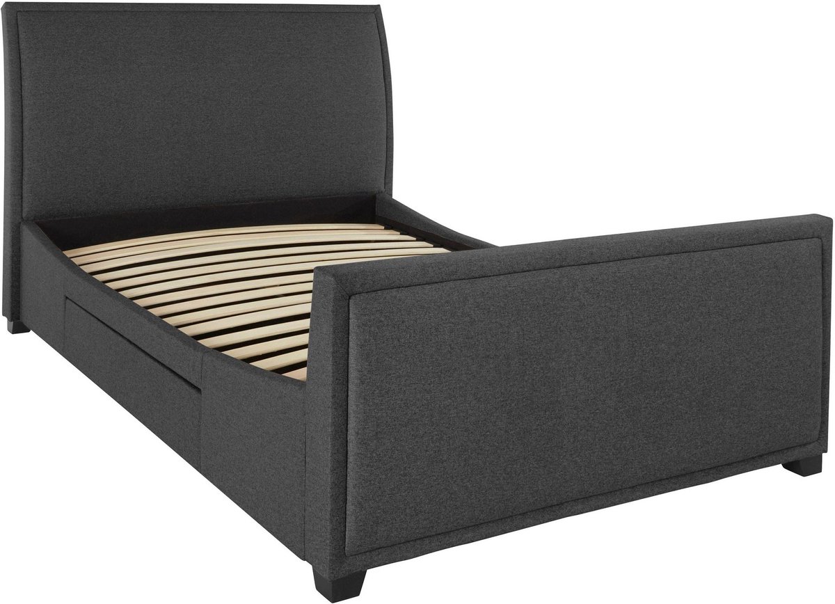 Truffel| Bed 140x200 cm met 2 lades in leisteenkleurige stof