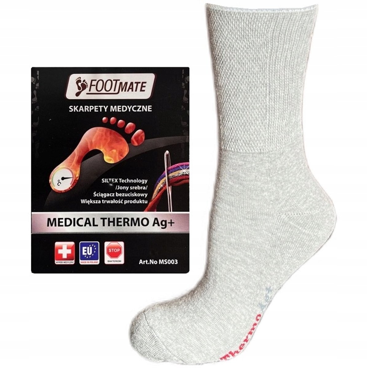 FootMate Thermo Ag+ Medische Sokken Zonder Druk Katoen & Grijs