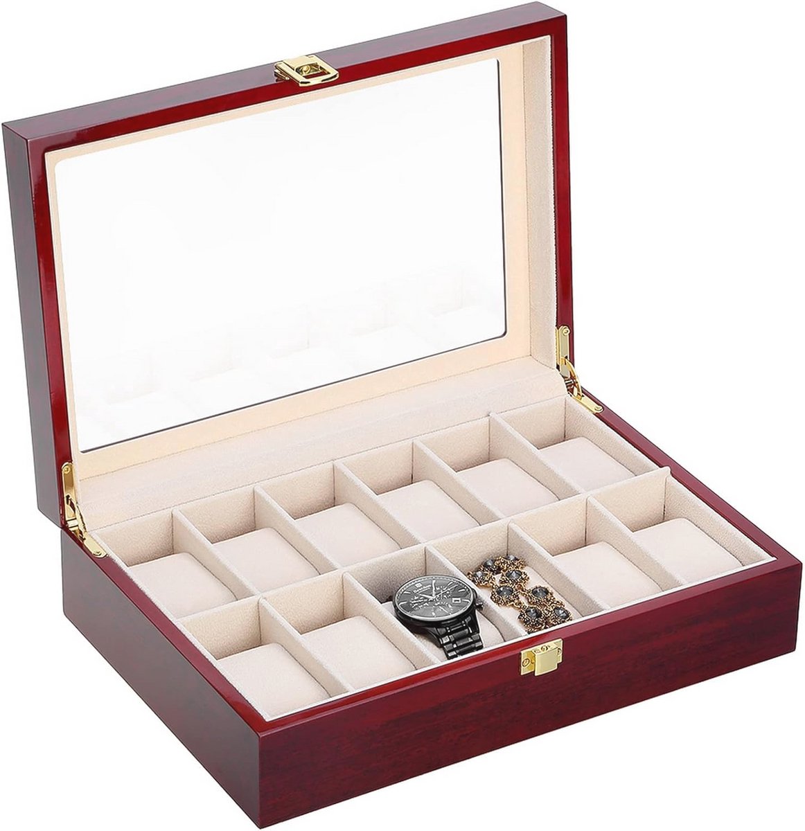 Elegant Houten Horloge Display Box met 10 Compartimenten