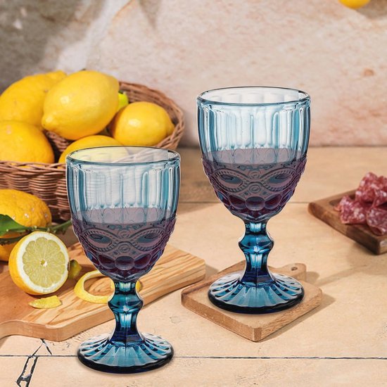 Lot De 6 Verres à Vin Vintage Colorés – Motif Relief Nœud
