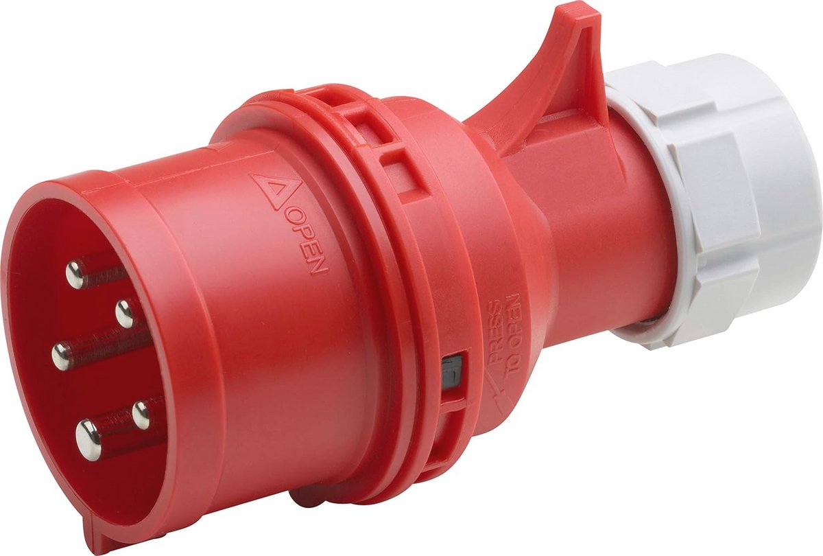 CEE-stekker 5-polig 400 V 16 A - Rood - IP44 Buitenstekker met Maximale Kabeldoorsnede 2,5 mm² voor Flexibele en 4,0 mm² voor Stijve Aderen