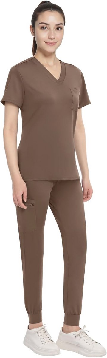 Vrouwen Scrubs Set - Medische Uniformen met Stretch V-hals en Jogger Broek