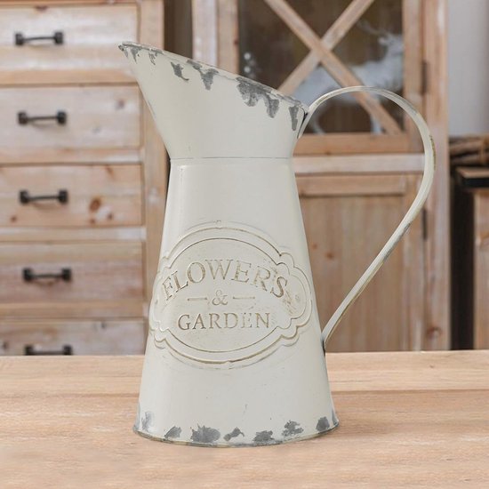 Belle Vous Vase Vintage à Fleurs en Métal Blanc - P11,3 x H20 cm - Pot à Lait Sh