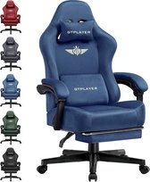 GTPLAYER Gamingstoel, Ergonomische Gamingstoel, Bureaustoel Met Stoffen Oppervlak Veerzitkussen Armleuningen Met Verbindingsarmleuningen En Voetensteun Donkerblauw
