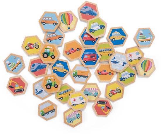 Woet® Houten Memory Spel met Voertuigen - Geheugenspel voor Kinderen - FSC - Inclusief Opbergzak - Educatief Speelgoed - Vanaf 2 Jaar