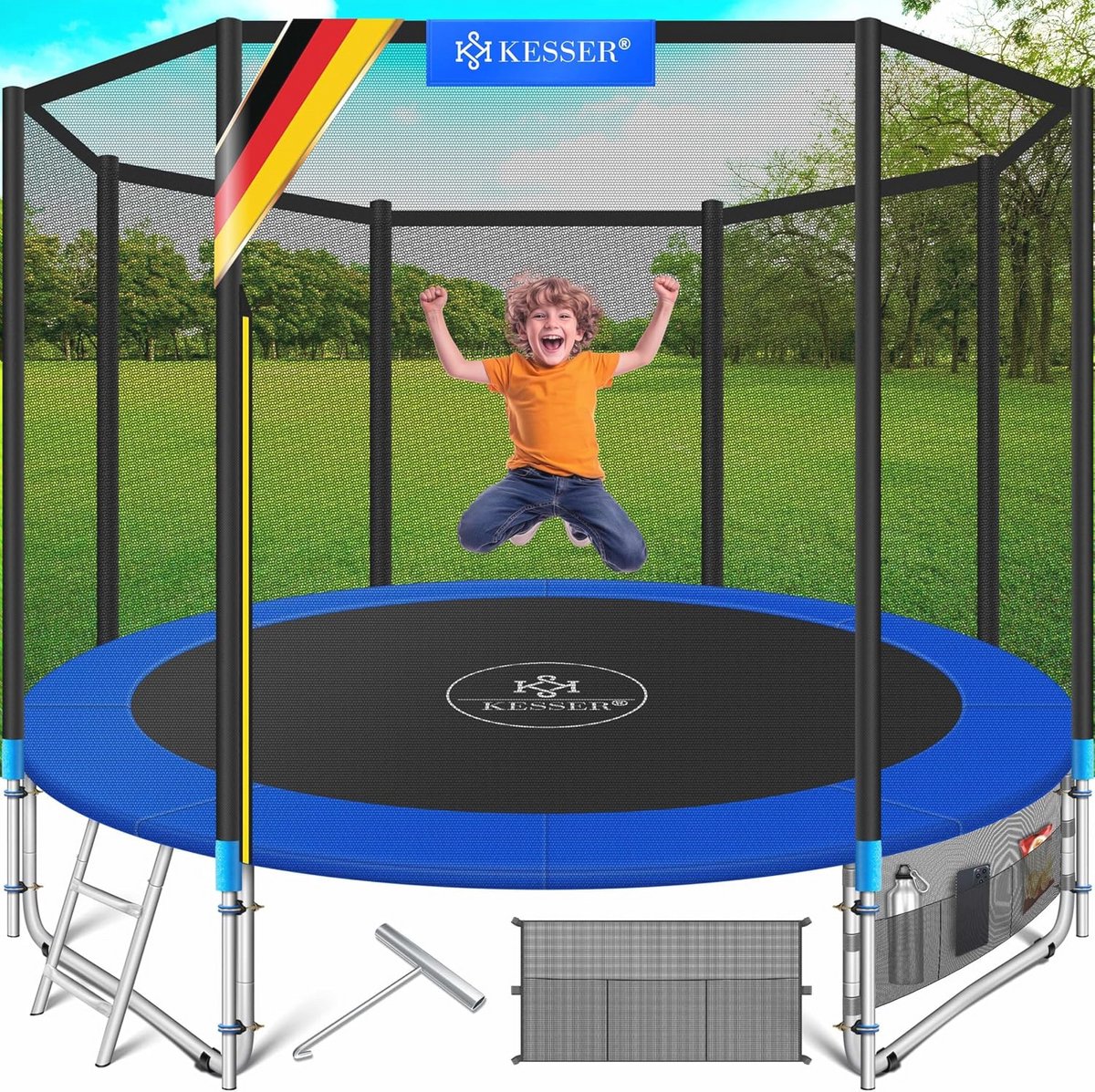 Trampoline Outdoor Ø 244/305/366/427 cm met veiligheidsnet, ladder en randafdekking