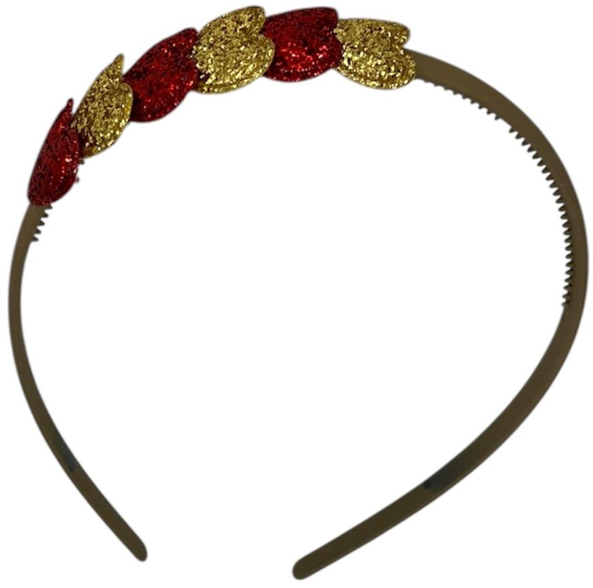 Diadeem met hartjes - kerstcollectie - glitters - hart - goud - rood