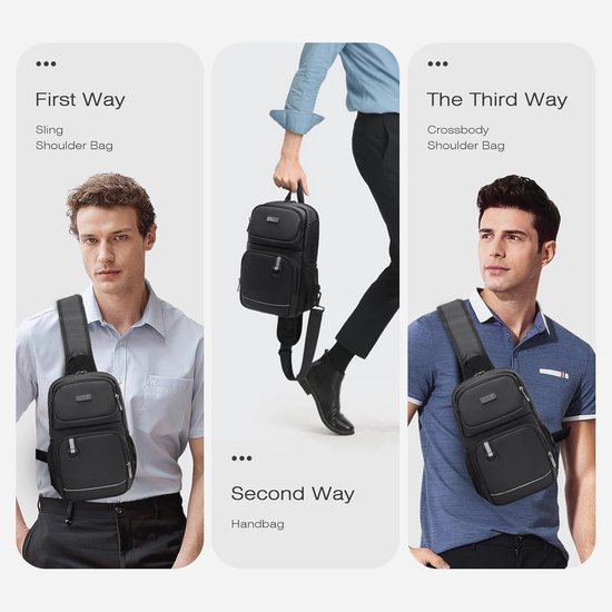 SPAHER Anti-Diefstal Borsttas Sling Bag Zakelijke Schoudertas Waterdichte Crossbodytas met USB-Oplaadpoort Schoudertas voor Reizen Wandelen Meerdere Zakken Sling Daypacks Heren en Dames