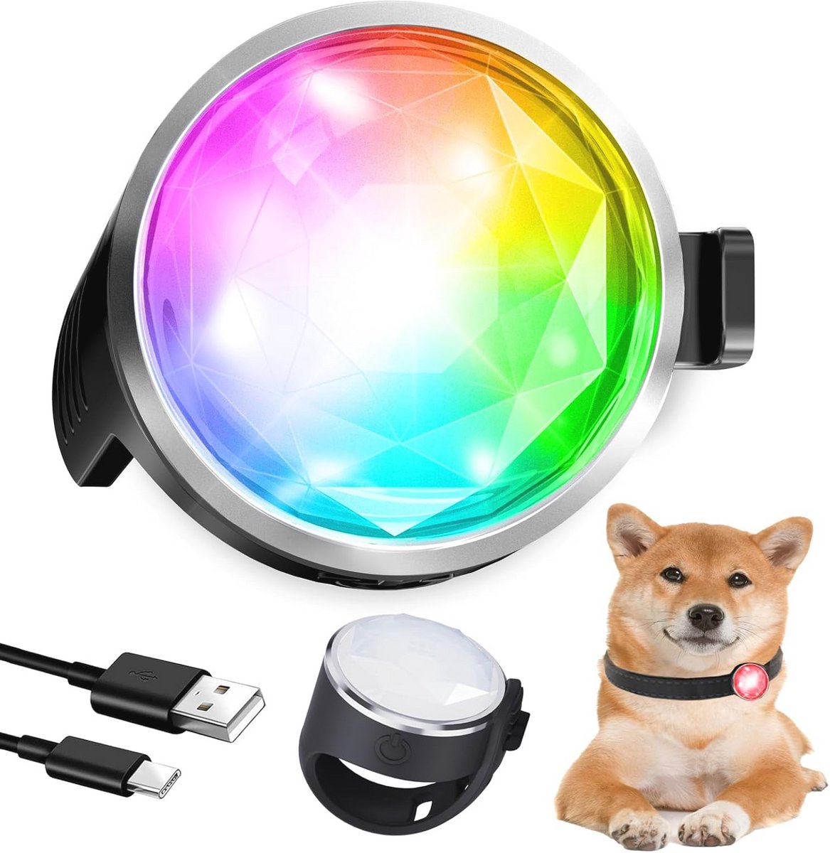 7 kleuren LED hondenhalsband met oplaadbare siliconen hanger - waterdicht en knipperlicht voor nachtwandelingen