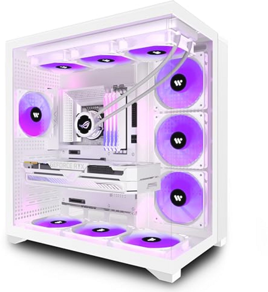 Gaming PC Behuizing ATX-Tower met Gehard Glas en 9 ARGB-Ventilatoren - Wit