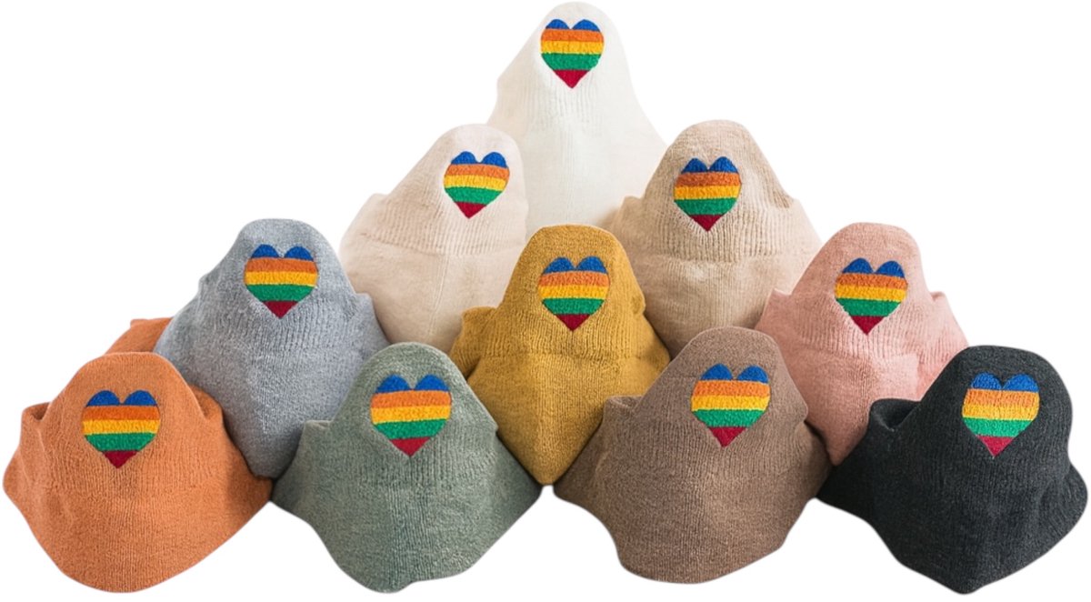 Set van 10 Paar Lage Sneakersokken met Geborduurd Regenboog Hart – Zacht, Comfortabel & Kleurrijk