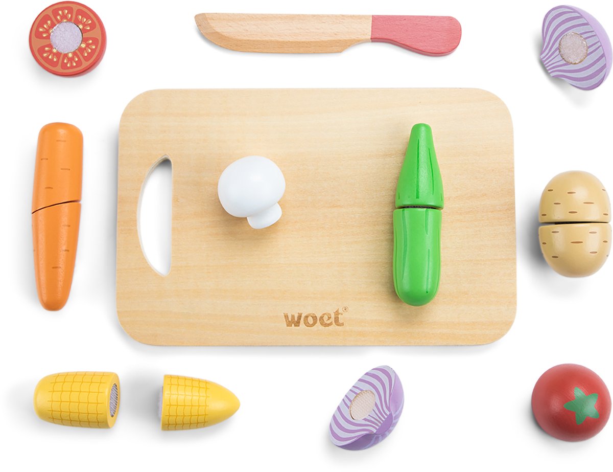Woet® Houten Snijset Groente - Speelset met Snijplank en Snijgroente - Educatief Speelgoedeten - Rollenspel Keukenspeelgoed - Vanaf 2 Jaar — afbeelding 3