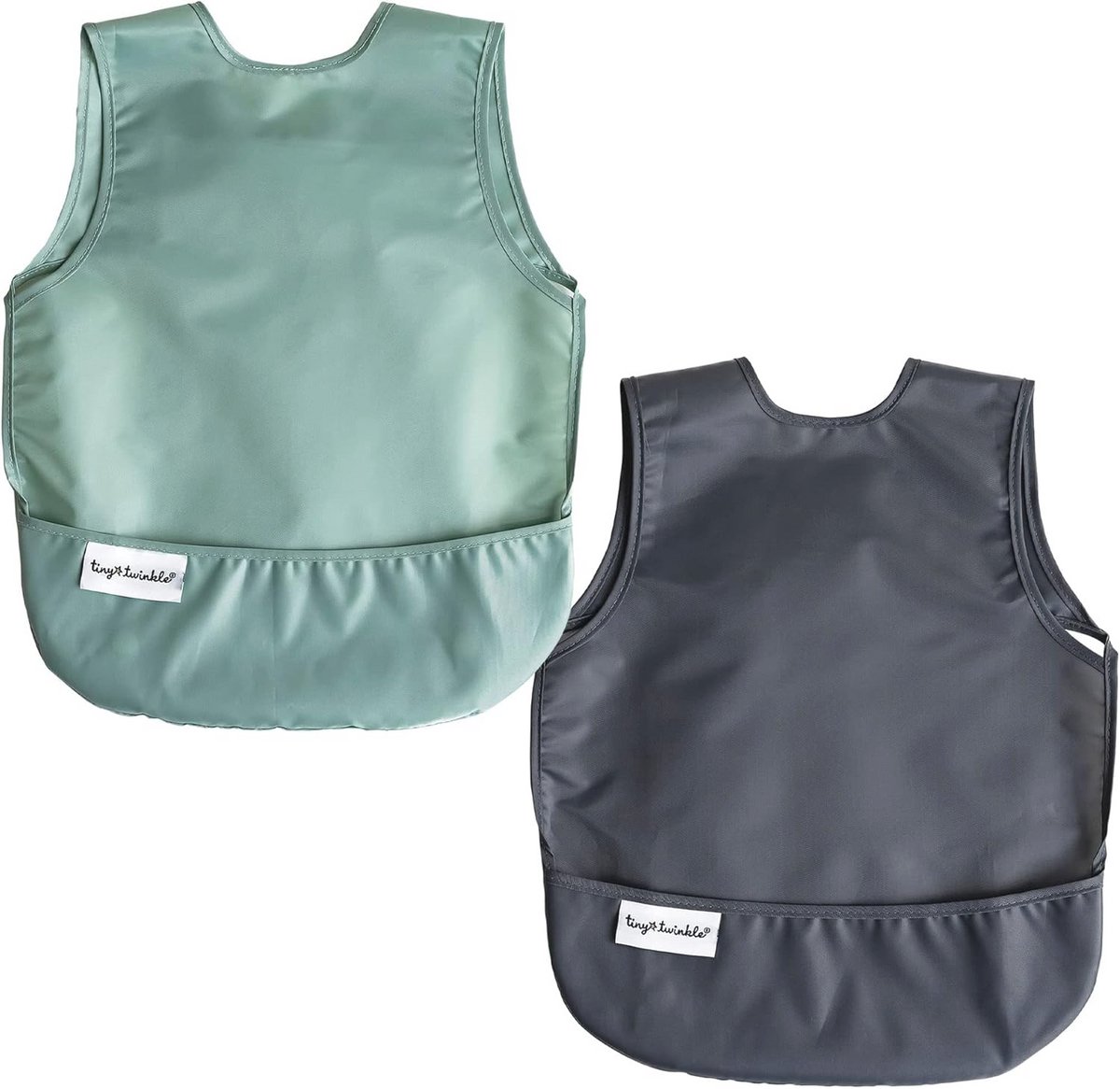 Baby Slabbetjes Set van 2 - Gerecycleerde Salie en Houtskool Kleur