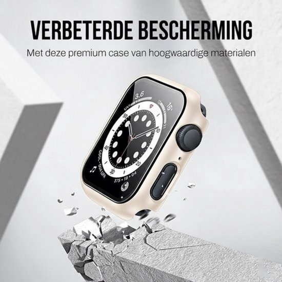 Hoesje geschikt voor Apple Watch Series 4 / 5 / 6 / SE / SE 2 / SE 3 - 40 mm Screen Protector - 2 Stuks - Full Cover Hard Case - Starlight