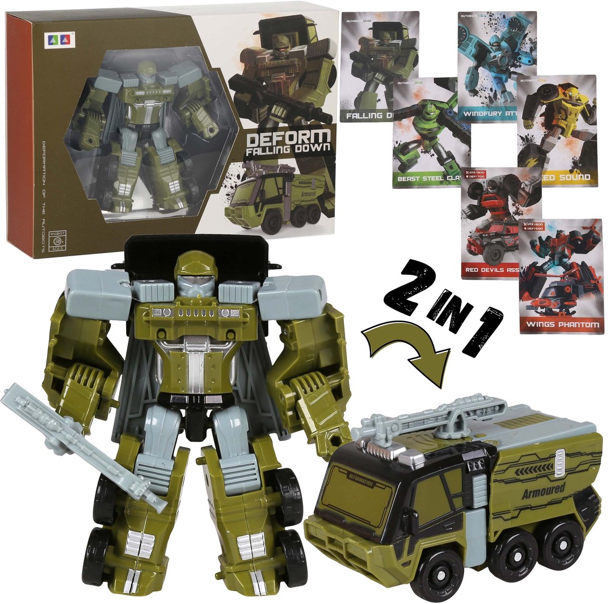 ROBOT transformerend speelgoed + KAARTEN, robot militair voertuig 2in1, TRANSFORMER speelgoed voor kinderen 3+ MEGA CREATIVE