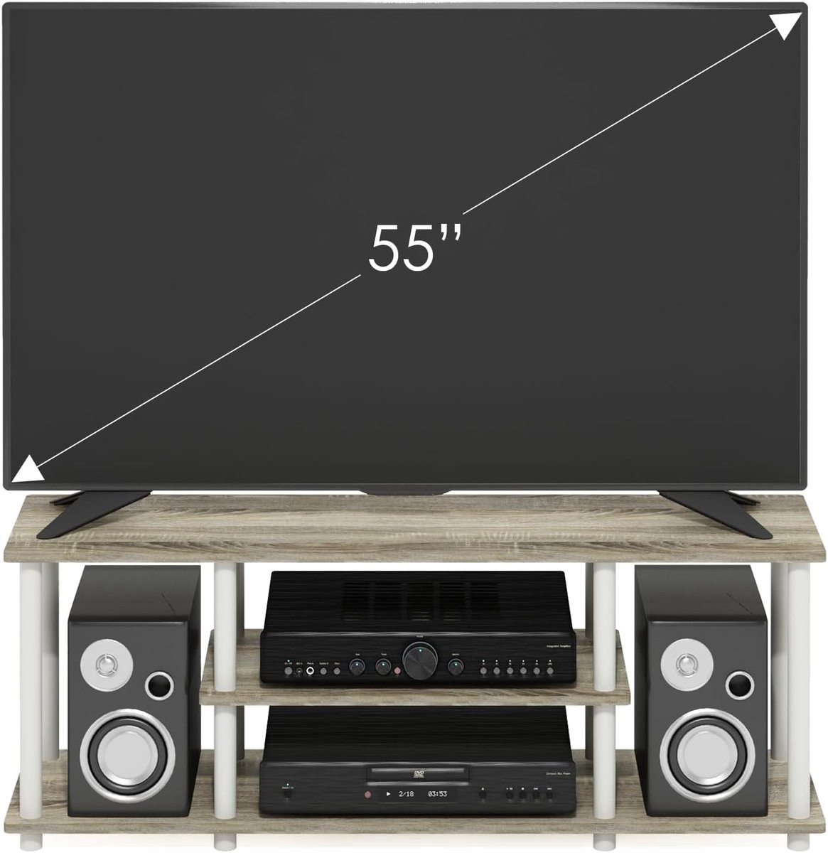 Turn-N-Tube TV-Meubel met Open Opbergvakken - Wit - Opbergvakken – Eiken/Wit – 111 - Medahomestore