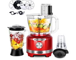 10-in-1 Electric Food Processor - 1000 W - Multifunctional Chopper - 1.5 L Glass Mixer - 3 L Bowl voor Snijden - Hakken - Rasp - Mixen - Pureren - Deeg - 6 Presets - Voor Thuisgebruik