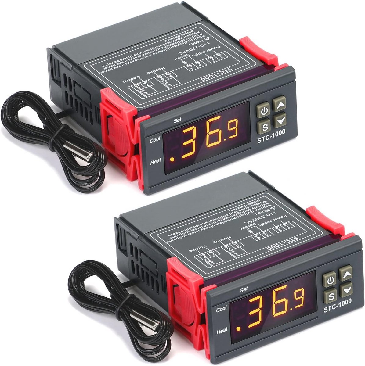 Digitale Temperatuurregelaar AC 110V-220V - Instelbare Thermostaat met Sensor voor Koeling en Verwarming - 2 Stuks