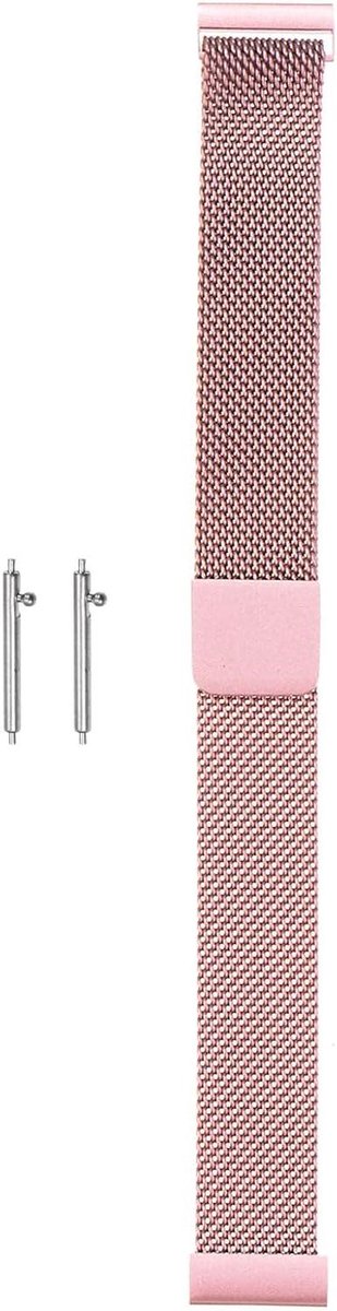 E-Ambar - Roestvrij stalen 16 mm mesh horlogebandje met magnetische sluiting - snelwissel armband voor mannen en vrouwen - rozerood.