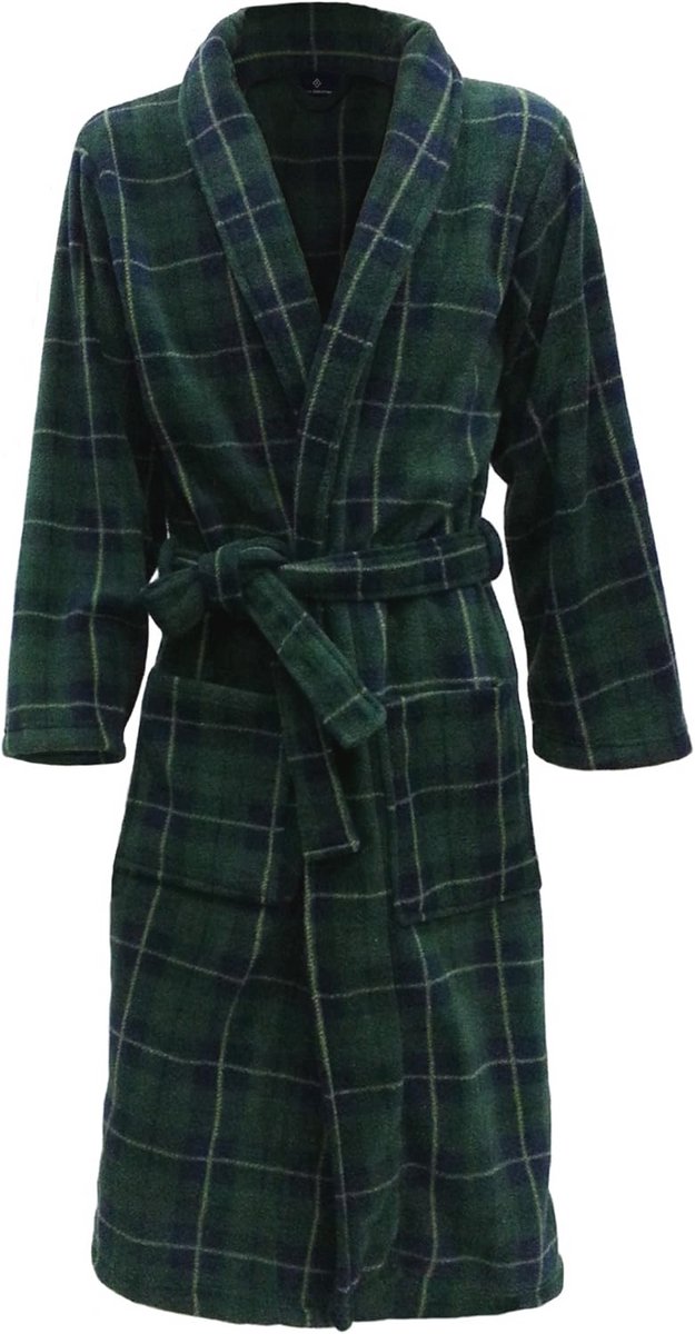 Fleece Badjas in Groen met Schotse Ruit en Sjaalkraag