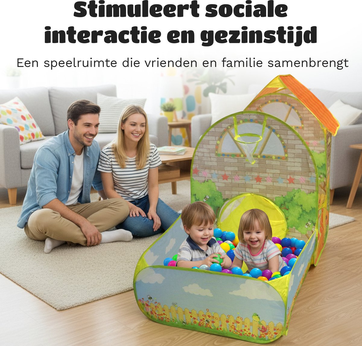 EverGoods Speeltent XL Kinderen – Speelhuis met 200 Ballen & Kruiptunnel – Pop-up – Binnen & Buiten – Opvouwbaar – Ballenbad – Incl. Draagtas & Ballenzak — afbeelding 8