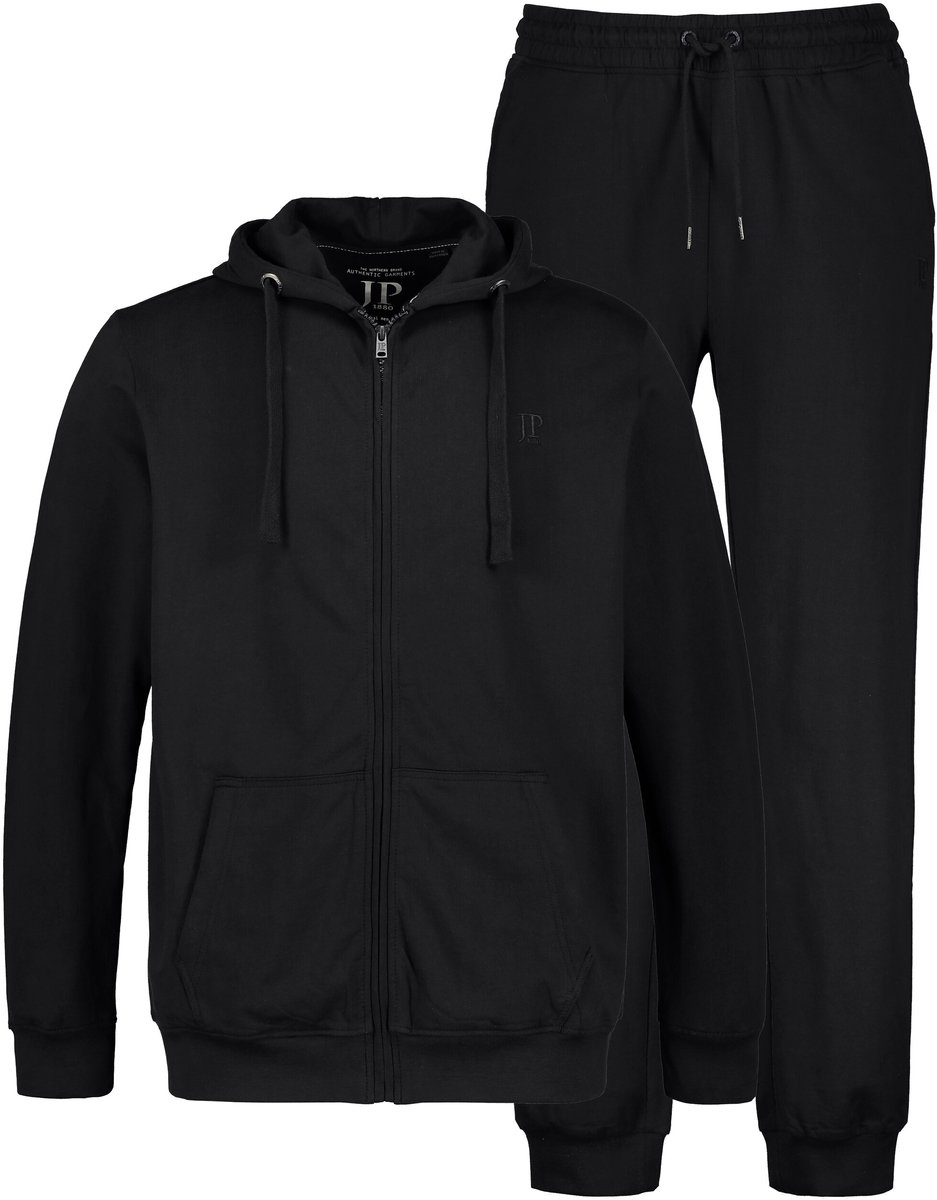 JP 1880 - Heren - Joggingpak loungewear 2-delig hoodie-jack en broek - Zwart - Maat L