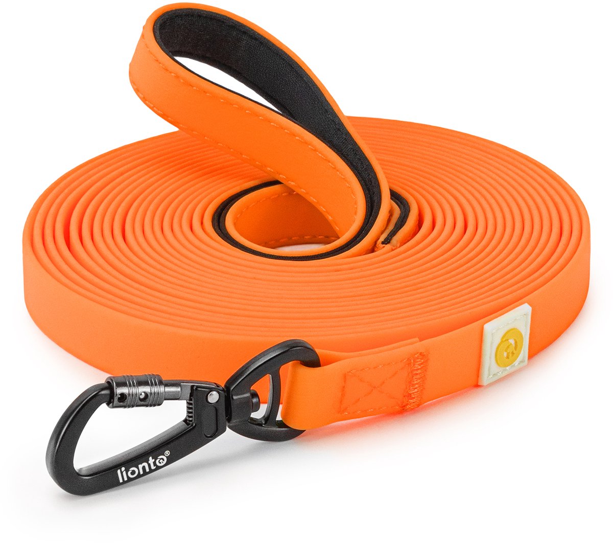 lionto honden sleeplijn waterafstotend & met 360° karabijnhaak, neonoranje 5 m