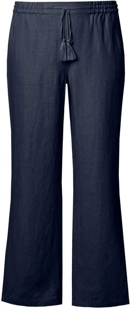 Ulla Popken - Dames - Linnen broek Mary elastische tailleband wijde - Marine - Maat 52