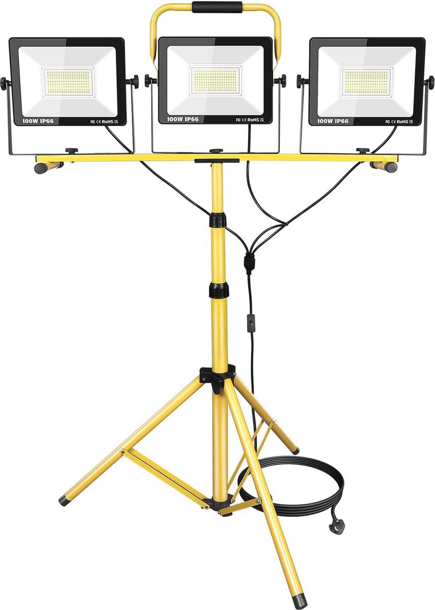 Draagbare LED-buitenspot met statief - 3x100W Bouwplaatsverlichting voor Binnen en Buiten