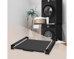 Universeel Tussenframe voor Wasmachine en Droger met Uitschuifbare Plaat - 60x60 cm - Zwart Verbindingsframe en Opbergruimte