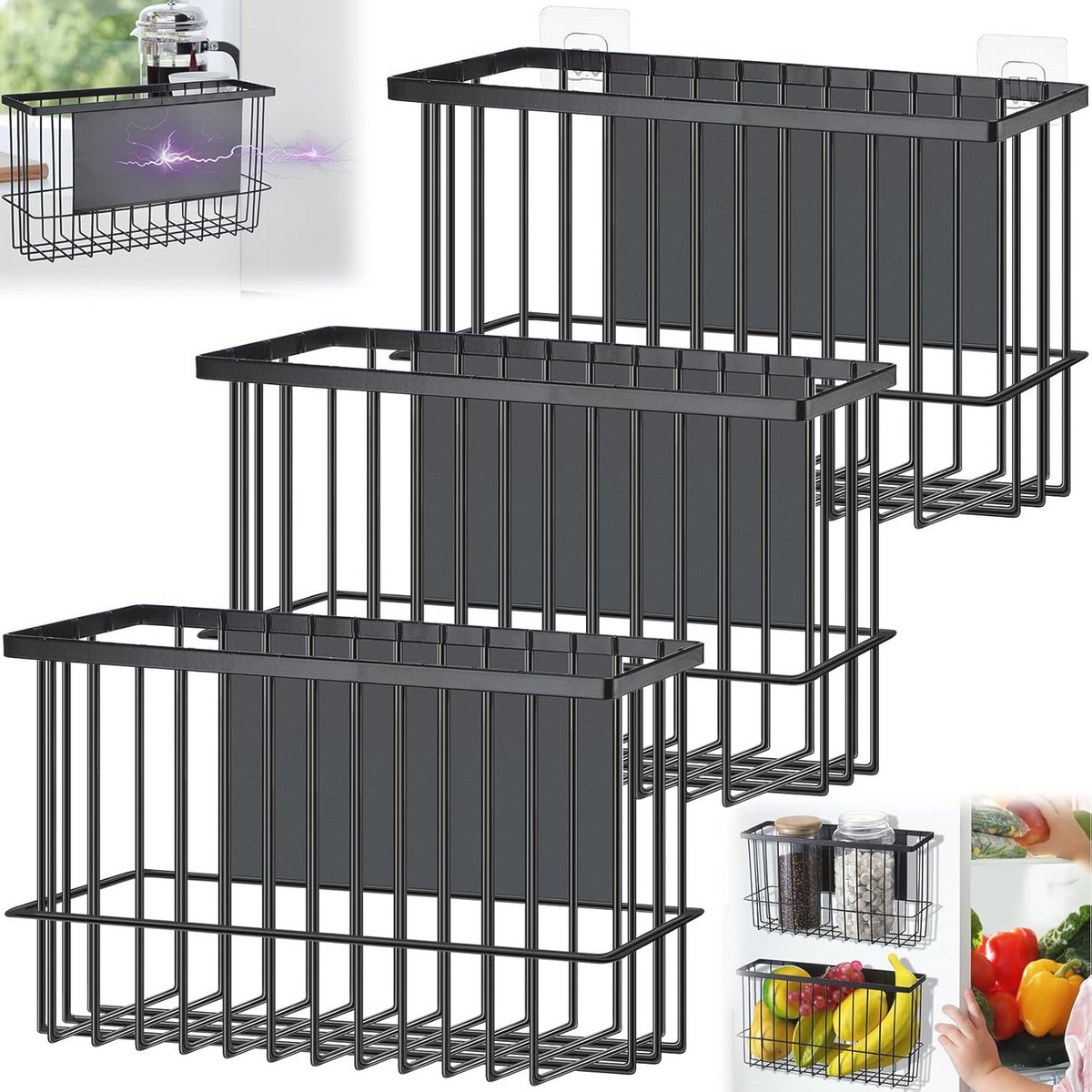 Magnetische Koelkast Organizer - 3 Stks Zelfklevende Opslag Manden voor Keuken
