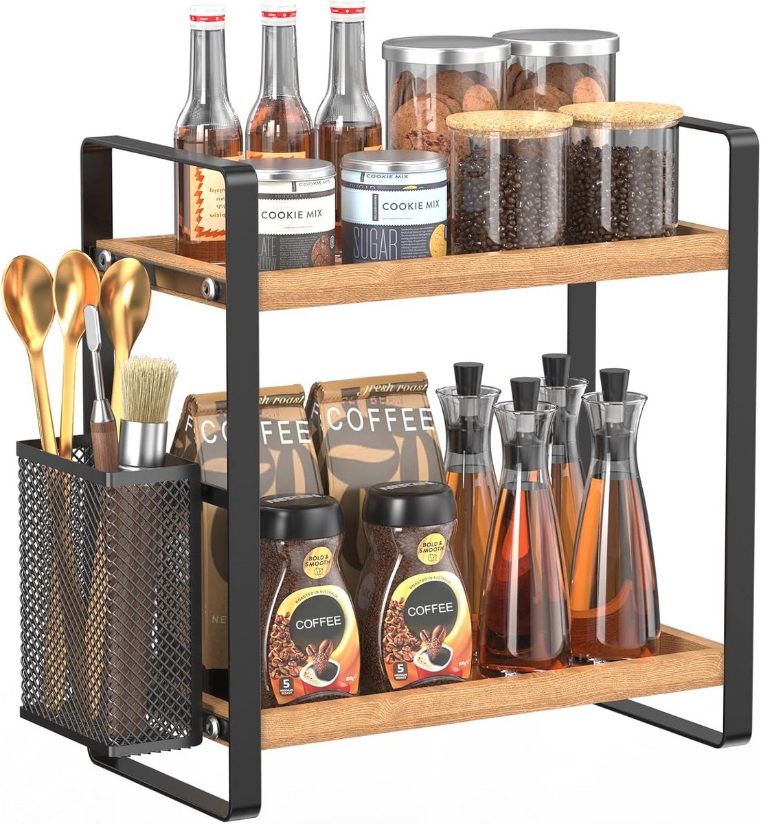 Houten Koffiebar Accessoires en Organizer voor Keuken en Aanrecht